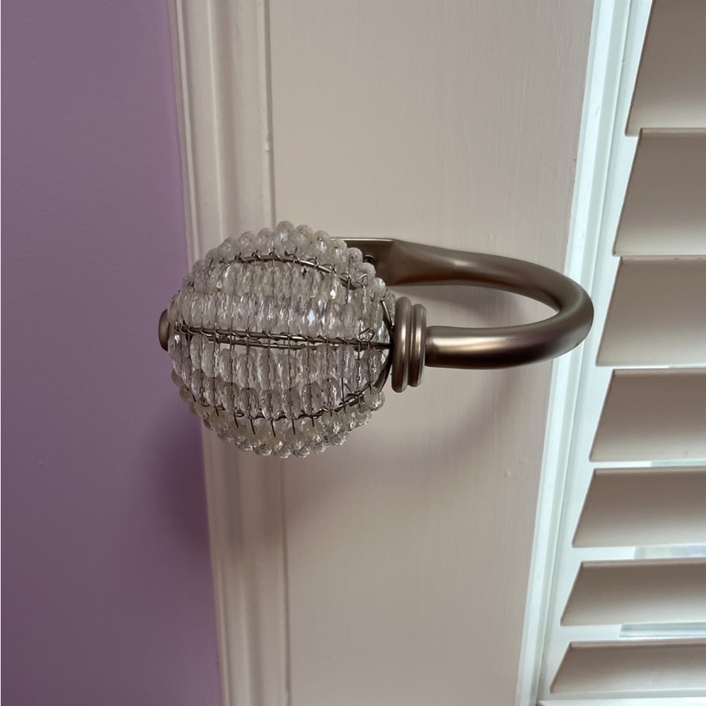 Pottery Barn Teen Clear Beaded Curtain Holdbacks Wall Mounted Brushed Nickel